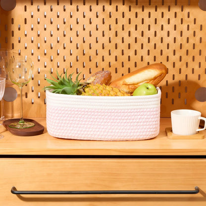 MiniArk Small Storage Baskets for Organizing | Closet Organizer Bins | Shelf Toy Basket | Woven Rope Baskets | Cube Decorative Box | Shallow Basket | 11.5x7.5x4.7” | 3 Packs Light Pink