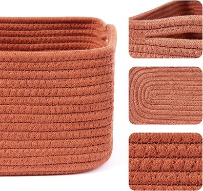 MiniArk Small Storage Baskets for Organizing | Closet Organizer Bins | Shelf Toy Basket | Woven Rope Baskets | Cube Decorative Box | Shallow Basket | 11.5x7.5x4.7” | 3 Packs Light Pink