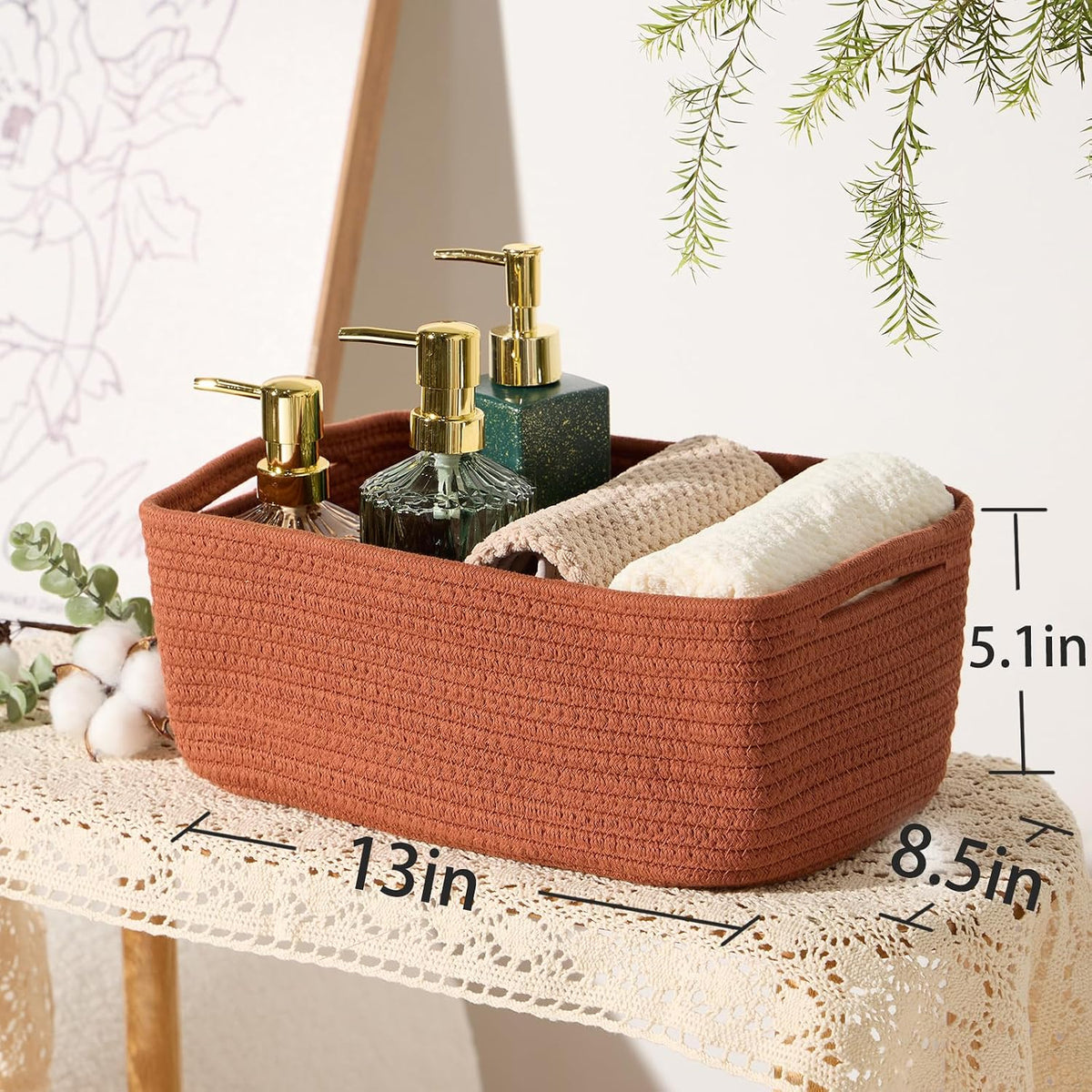 MiniArk Small Storage Baskets for Organizing | Closet Organizer Bins | Shelf Toy Basket | Woven Rope Baskets | Cube Decorative Box | Shallow Basket | 11.5x7.5x4.7” | 3 Packs Light Pink