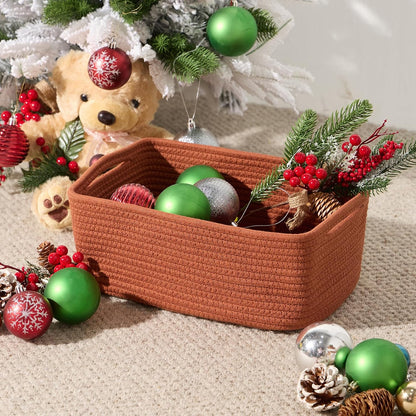 MiniArk Small Storage Baskets for Organizing | Closet Organizer Bins | Shelf Toy Basket | Woven Rope Baskets | Cube Decorative Box | Shallow Basket | 11.5x7.5x4.7” | 3 Packs Light Pink