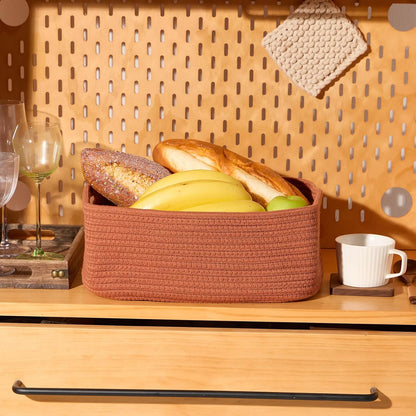 MiniArk Small Storage Baskets for Organizing | Closet Organizer Bins | Shelf Toy Basket | Woven Rope Baskets | Cube Decorative Box | Shallow Basket | 11.5x7.5x4.7” | 3 Packs Light Pink