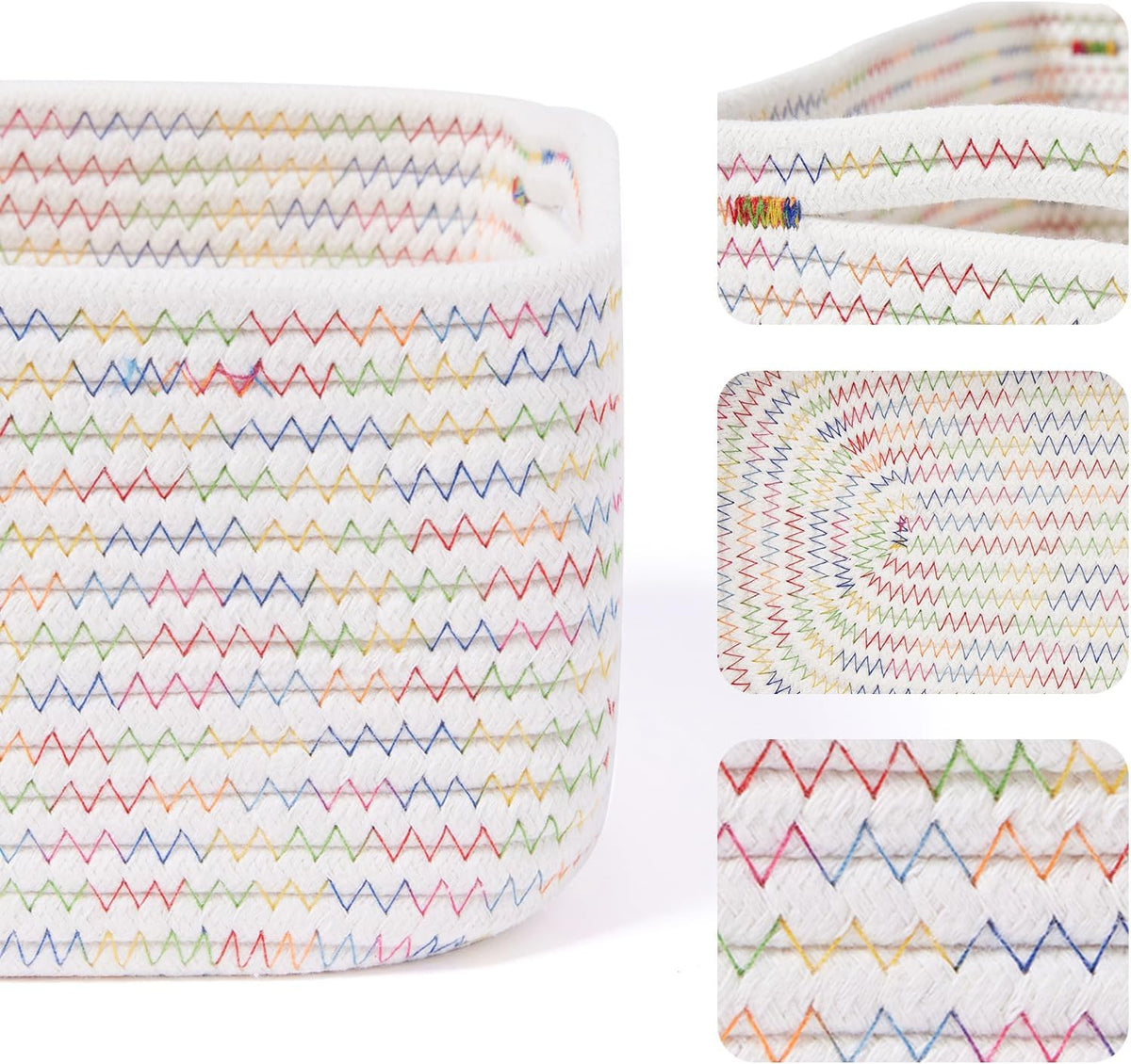 MiniArk Small Storage Baskets for Organizing | Closet Organizer Bins | Shelf Toy Basket | Woven Rope Baskets | Cube Decorative Box | Shallow Basket | 11.5x7.5x4.7” | 3 Packs Light Pink