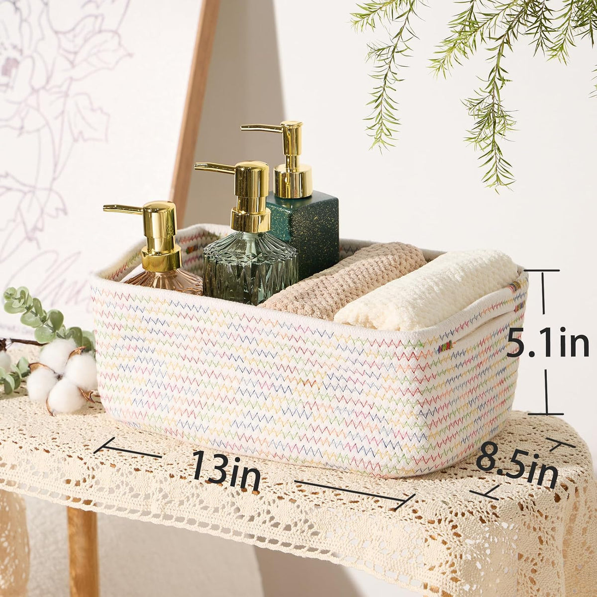 MiniArk Small Storage Baskets for Organizing | Closet Organizer Bins | Shelf Toy Basket | Woven Rope Baskets | Cube Decorative Box | Shallow Basket | 11.5x7.5x4.7” | 3 Packs Light Pink