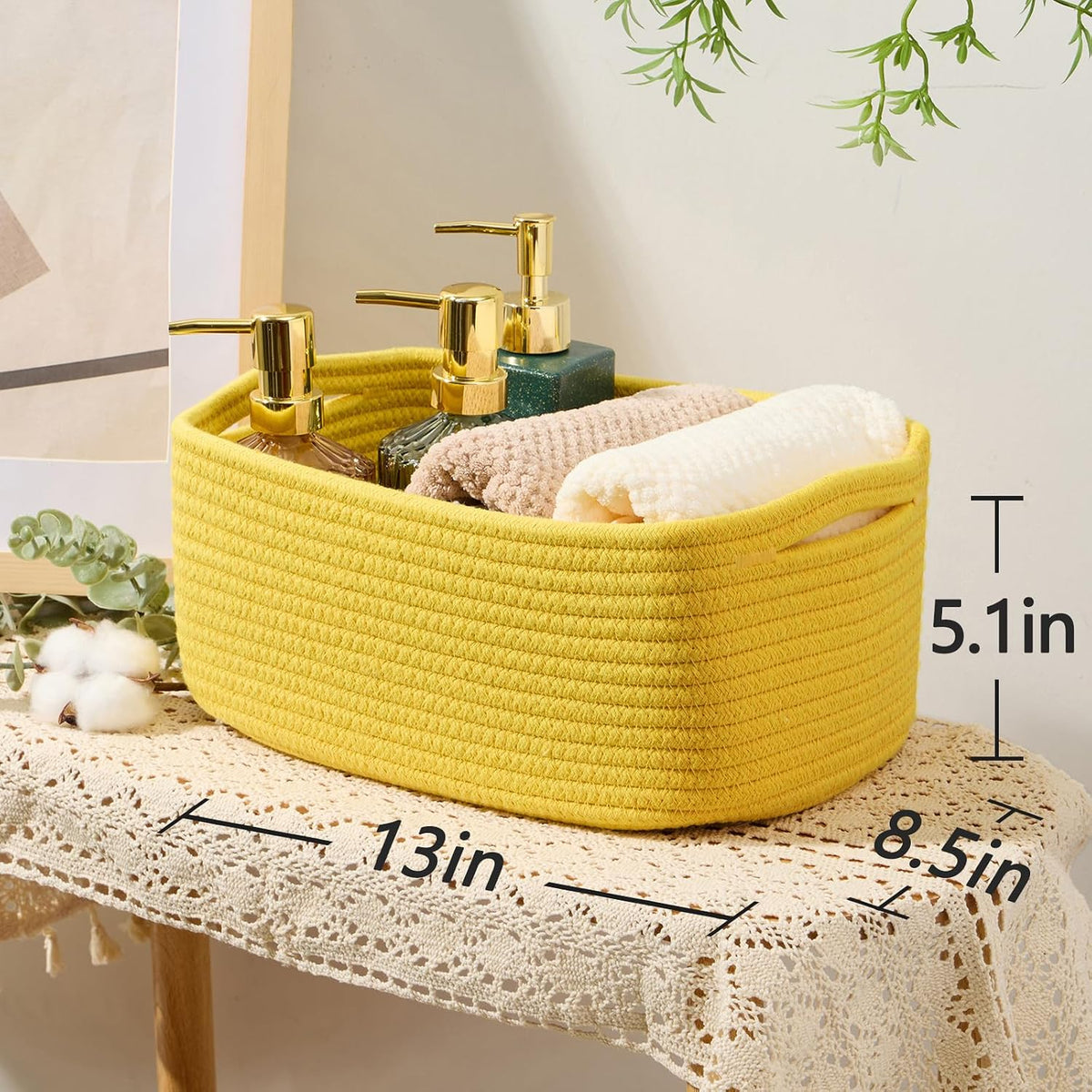 MiniArk Small Storage Baskets for Organizing | Closet Organizer Bins | Shelf Toy Basket | Woven Rope Baskets | Cube Decorative Box | Shallow Basket | 11.5x7.5x4.7” | 3 Packs Light Pink