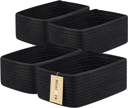 MiniArk Small Storage Baskets for Organizing | Closet Organizer Bins | Shelf Toy Basket | Woven Rope Baskets | Cube Decorative Box | Shallow Basket | 11.5x7.5x4.7” | 3 Packs Light Pink