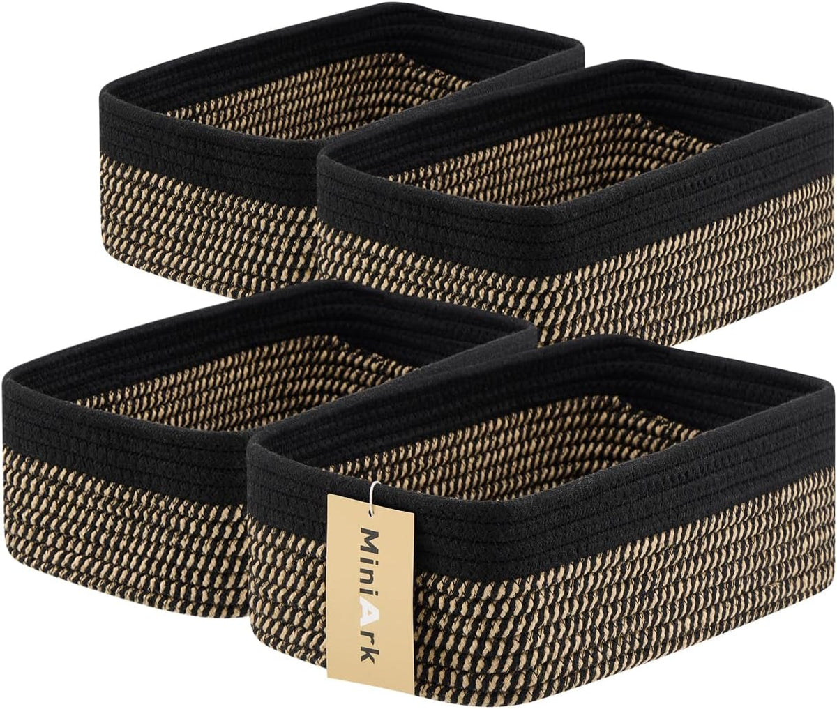 MiniArk Small Storage Baskets for Organizing | Closet Organizer Bins | Shelf Toy Basket | Woven Rope Baskets | Cube Decorative Box | Shallow Basket | 11.5x7.5x4.7” | 3 Packs Light Pink