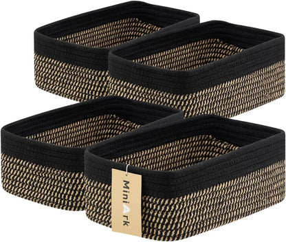 MiniArk Small Storage Baskets for Organizing | Closet Organizer Bins | Shelf Toy Basket | Woven Rope Baskets | Cube Decorative Box | Shallow Basket | 11.5x7.5x4.7” | 3 Packs Light Pink