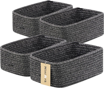 MiniArk Small Storage Baskets for Organizing | Closet Organizer Bins | Shelf Toy Basket | Woven Rope Baskets | Cube Decorative Box | Shallow Basket | 11.5x7.5x4.7” | 3 Packs Light Pink