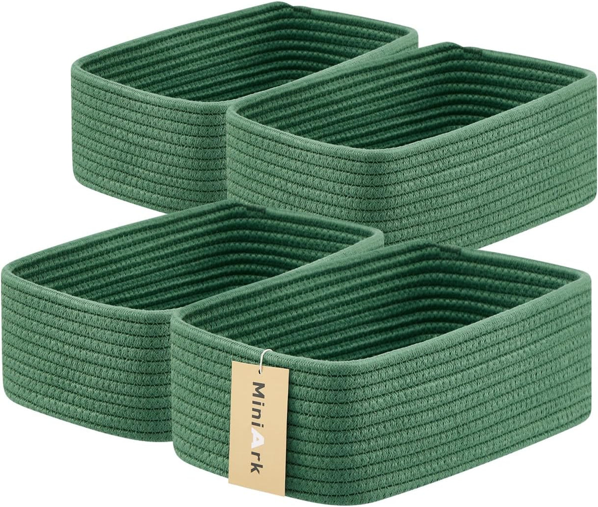 MiniArk Small Storage Baskets for Organizing | Closet Organizer Bins | Shelf Toy Basket | Woven Rope Baskets | Cube Decorative Box | Shallow Basket | 11.5x7.5x4.7” | 3 Packs Light Pink