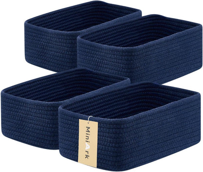 MiniArk Small Storage Baskets for Organizing | Closet Organizer Bins | Shelf Toy Basket | Woven Rope Baskets | Cube Decorative Box | Shallow Basket | 11.5x7.5x4.7” | 3 Packs Light Pink