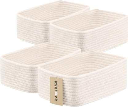 MiniArk Small Storage Baskets for Organizing | Closet Organizer Bins | Shelf Toy Basket | Woven Rope Baskets | Cube Decorative Box | Shallow Basket | 11.5x7.5x4.7” | 3 Packs Light Pink