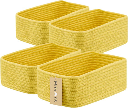 MiniArk Small Storage Baskets for Organizing | Closet Organizer Bins | Shelf Toy Basket | Woven Rope Baskets | Cube Decorative Box | Shallow Basket | 11.5x7.5x4.7” | 3 Packs Light Pink