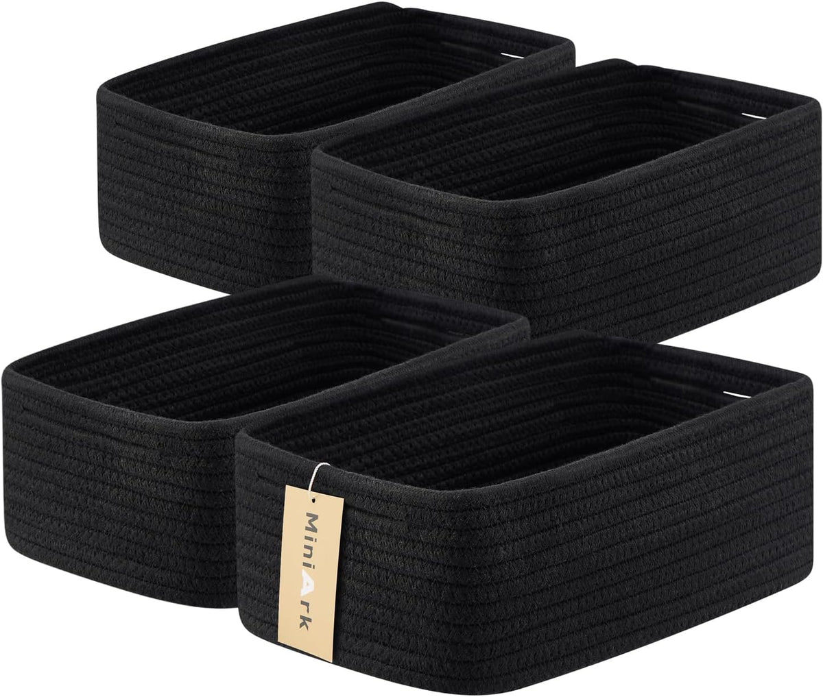 MiniArk Small Storage Baskets for Organizing | Closet Organizer Bins | Shelf Toy Basket | Woven Rope Baskets | Cube Decorative Box | Shallow Basket | 11.5x7.5x4.7” | 3 Packs Light Pink
