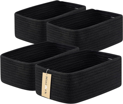 MiniArk Small Storage Baskets for Organizing | Closet Organizer Bins | Shelf Toy Basket | Woven Rope Baskets | Cube Decorative Box | Shallow Basket | 11.5x7.5x4.7” | 3 Packs Light Pink