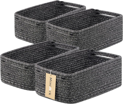 MiniArk Small Storage Baskets for Organizing | Closet Organizer Bins | Shelf Toy Basket | Woven Rope Baskets | Cube Decorative Box | Shallow Basket | 11.5x7.5x4.7” | 3 Packs Light Pink