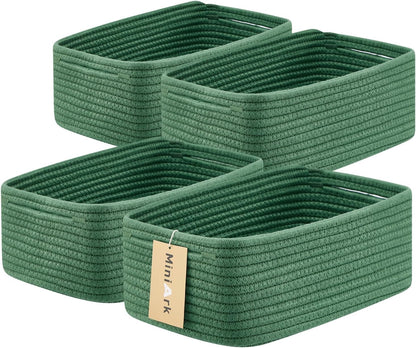 MiniArk Small Storage Baskets for Organizing | Closet Organizer Bins | Shelf Toy Basket | Woven Rope Baskets | Cube Decorative Box | Shallow Basket | 11.5x7.5x4.7” | 3 Packs Light Pink