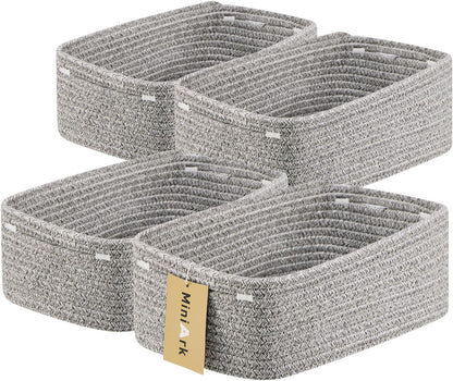 MiniArk Small Storage Baskets for Organizing | Closet Organizer Bins | Shelf Toy Basket | Woven Rope Baskets | Cube Decorative Box | Shallow Basket | 11.5x7.5x4.7” | 3 Packs Light Pink