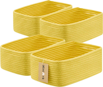 MiniArk Small Storage Baskets for Organizing | Closet Organizer Bins | Shelf Toy Basket | Woven Rope Baskets | Cube Decorative Box | Shallow Basket | 11.5x7.5x4.7” | 3 Packs Light Pink
