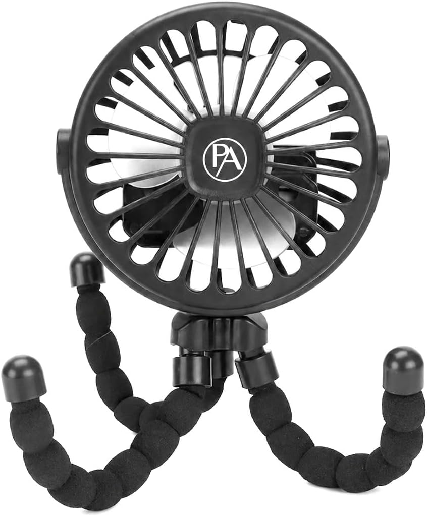 Portable Stroller Fan with LED Light, USB-C Charging, Flexible Bendable Legs, Personal Fan for Stroller, Desk, Travel, Camping & Outdoor Use