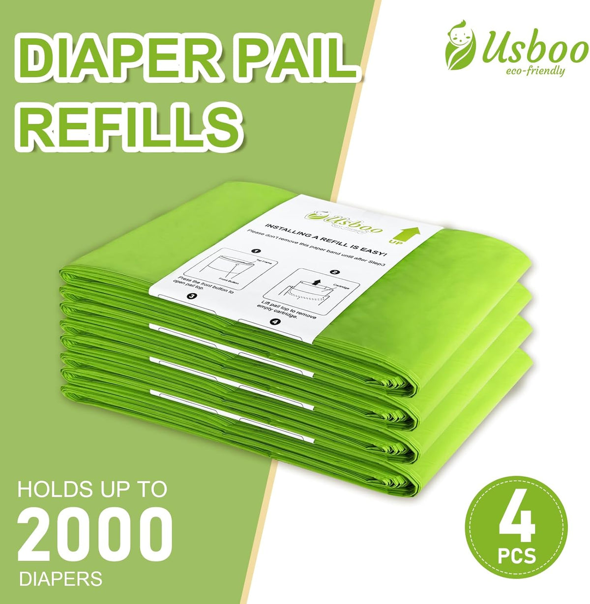 Disposable Diaper Pail Refill Bags, Cherry Blossom Scented, 4 Pack