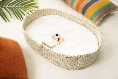 Baby Changing Basket - Soft & Waterproof Dual-Cover, Portable, Moses Basket, Changing Pad for Dresser & Changing Table, Gift for Baby Shower, Organic Cotton Rope