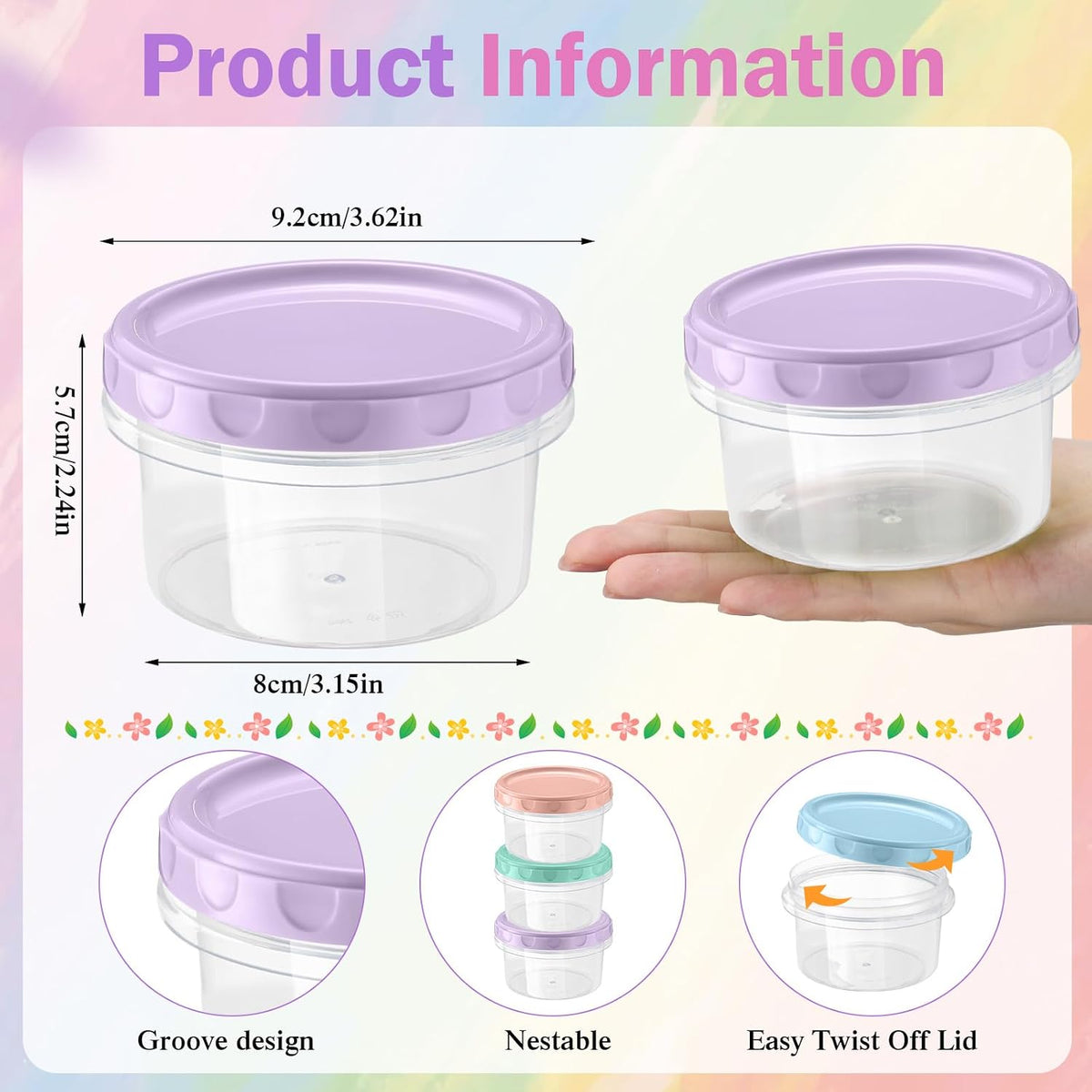 Pack 8 oz Freezer Containers with Lids, Purple, 36