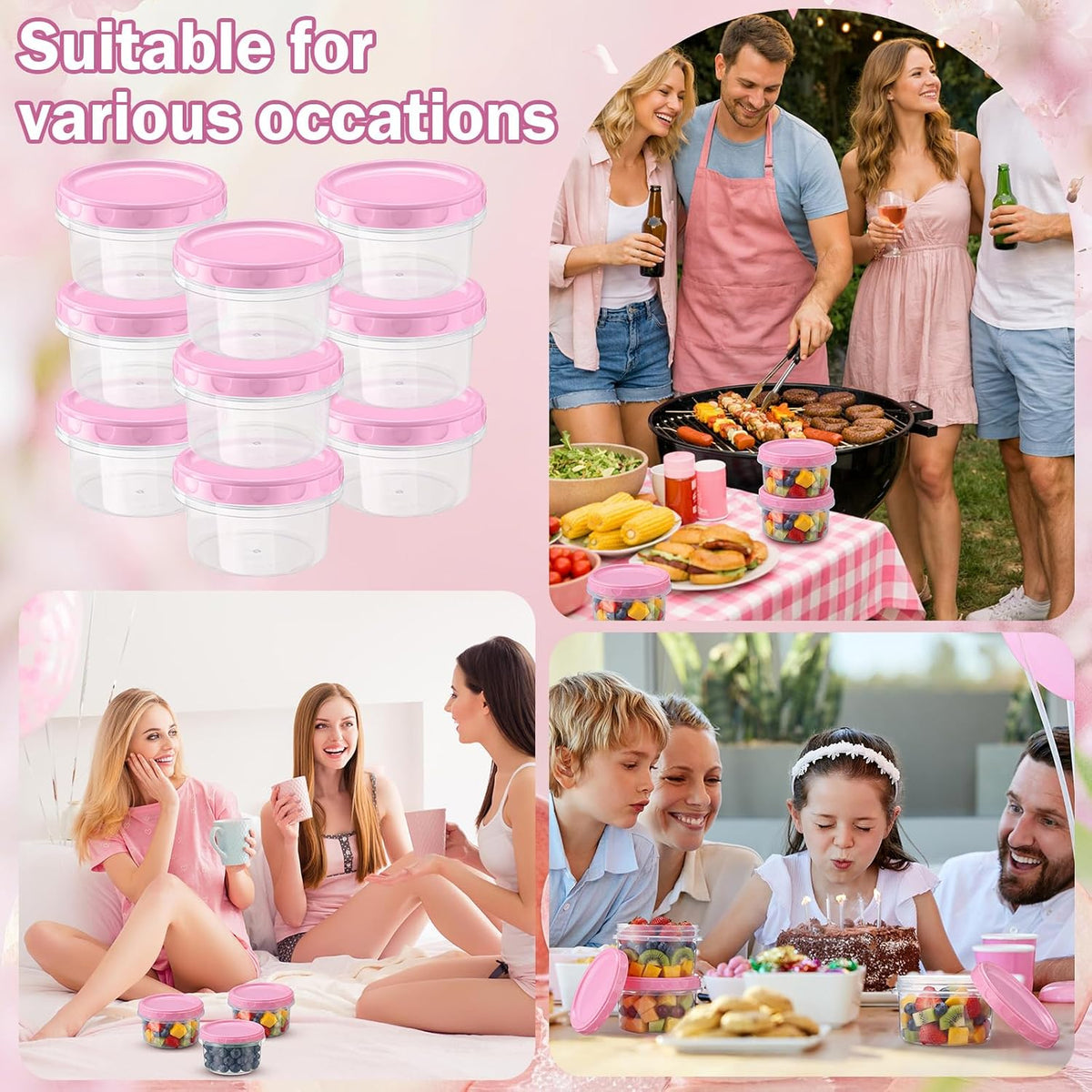 Pack 8 oz Freezer Containers with Lids, Purple, 36