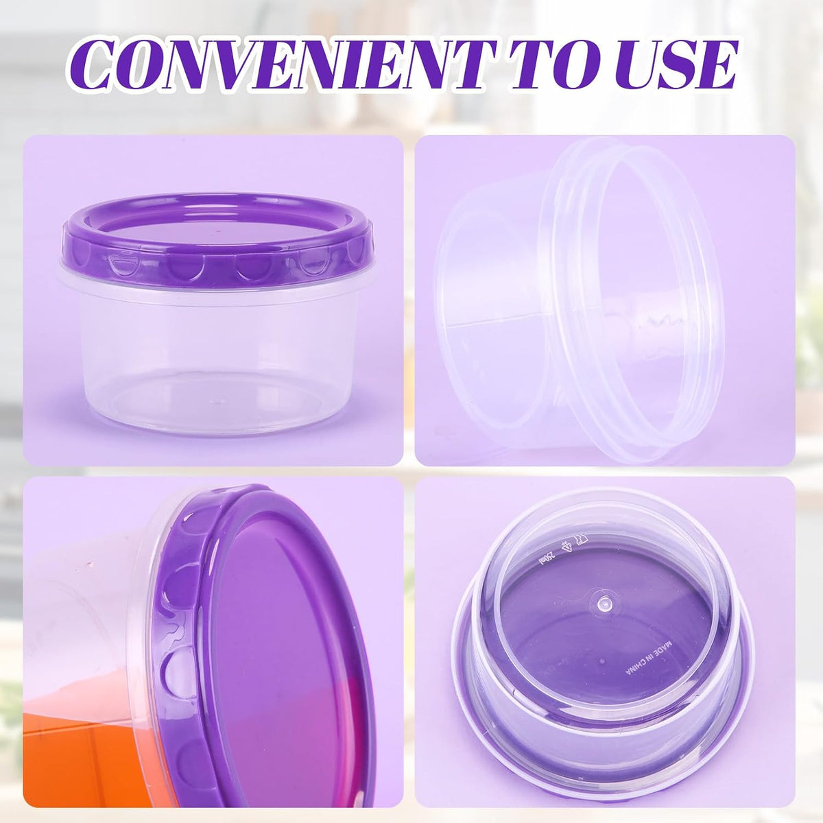 Pack 8 oz Freezer Containers with Lids, Purple, 36