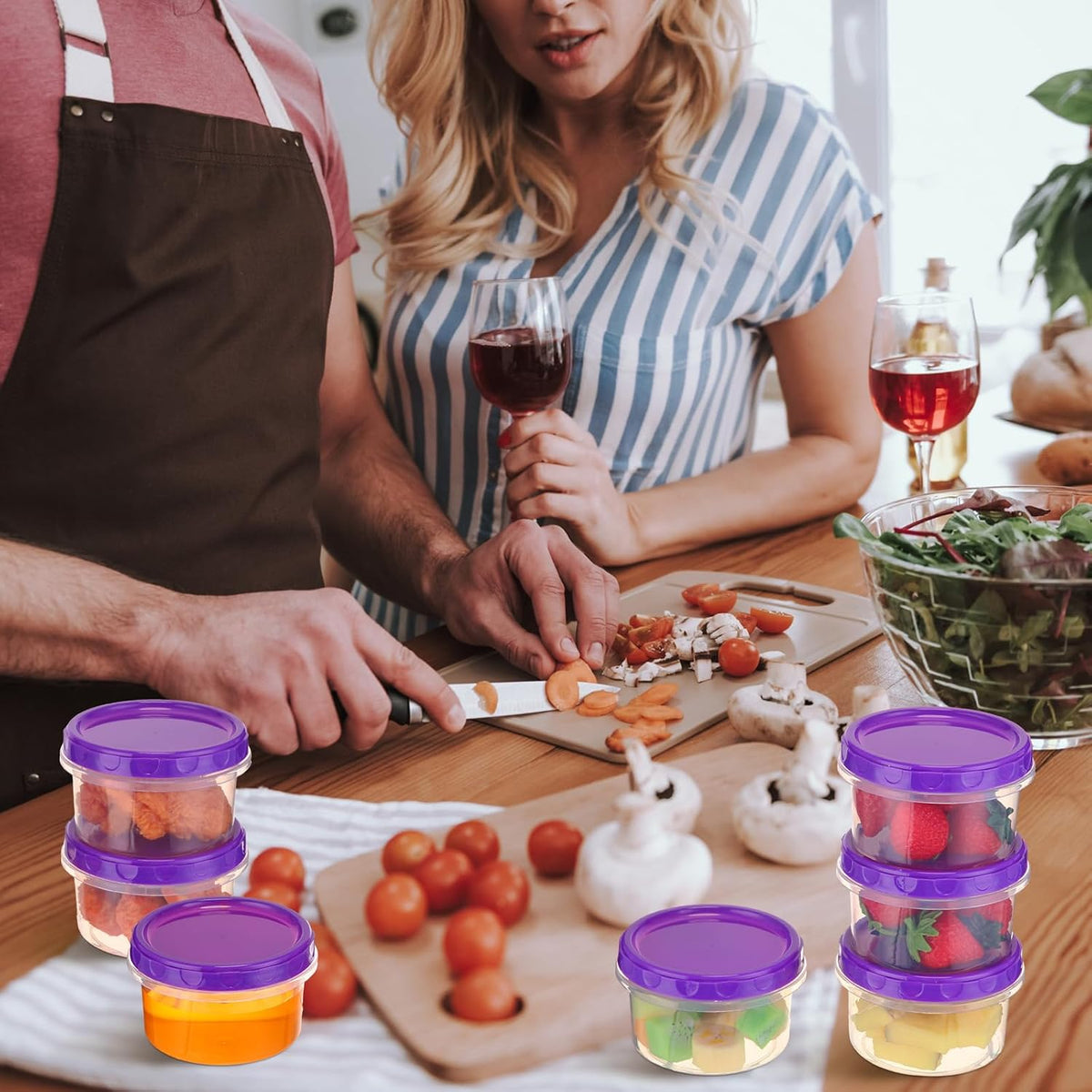 Pack 8 oz Freezer Containers with Lids, Purple, 36