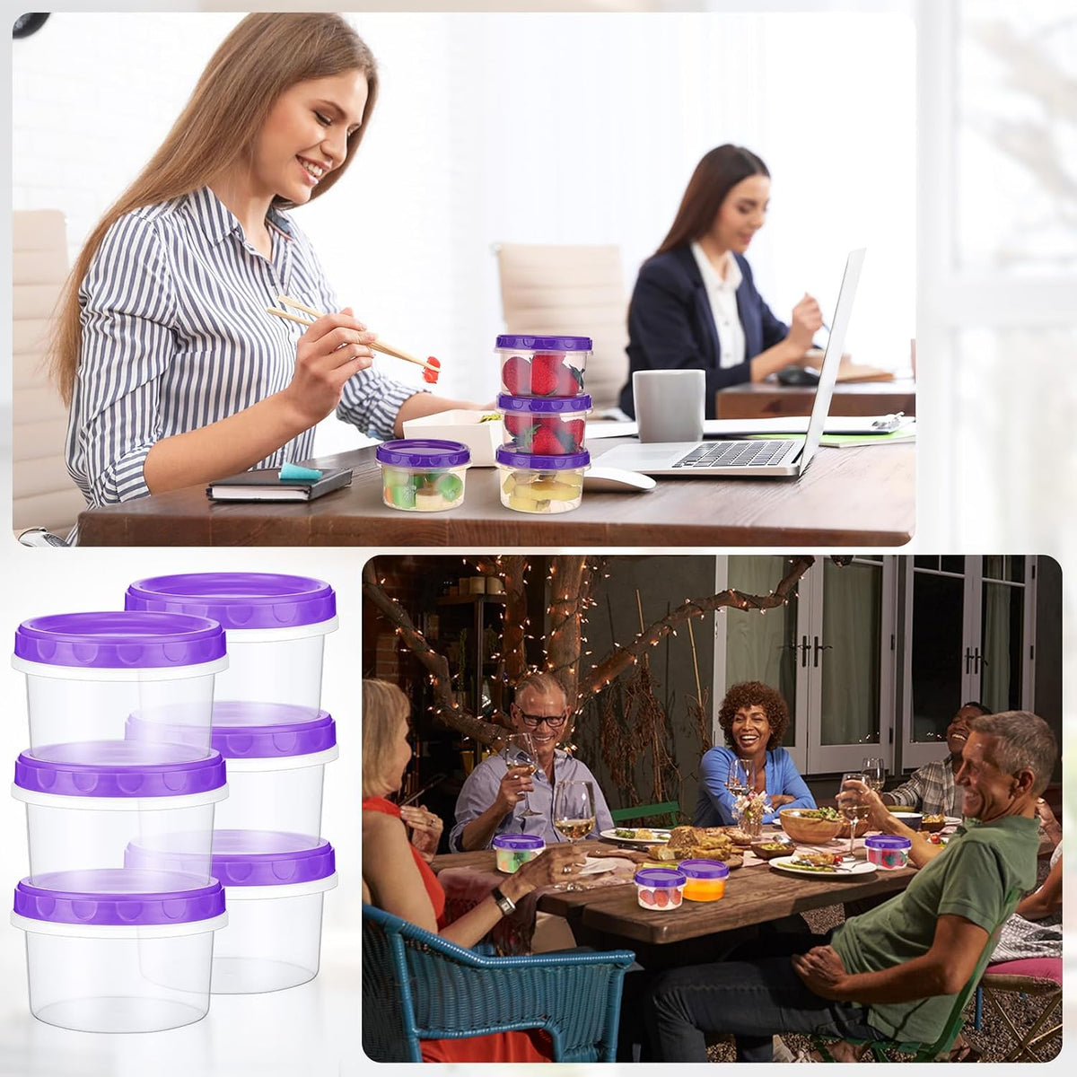 Pack 8 oz Freezer Containers with Lids, Purple, 36