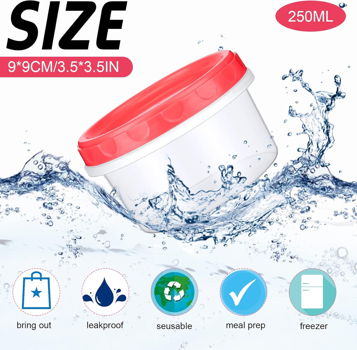 Pack 8 oz Freezer Containers with Lids, Purple, 36