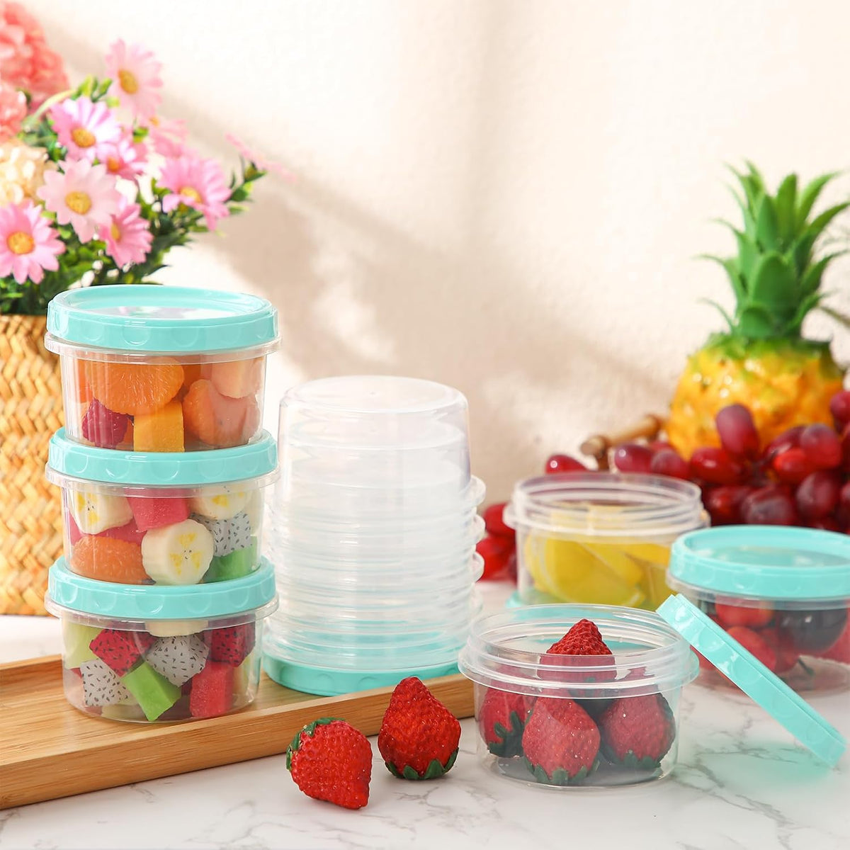 Pack 8 oz Freezer Containers with Lids, Purple, 36