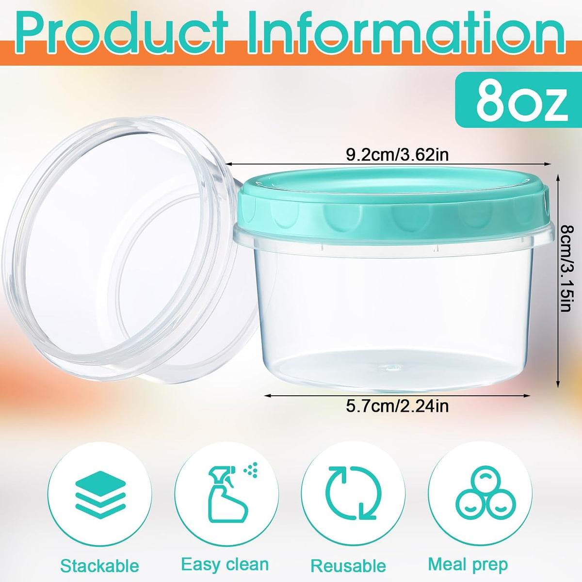 Pack 8 oz Freezer Containers with Lids, Purple, 36