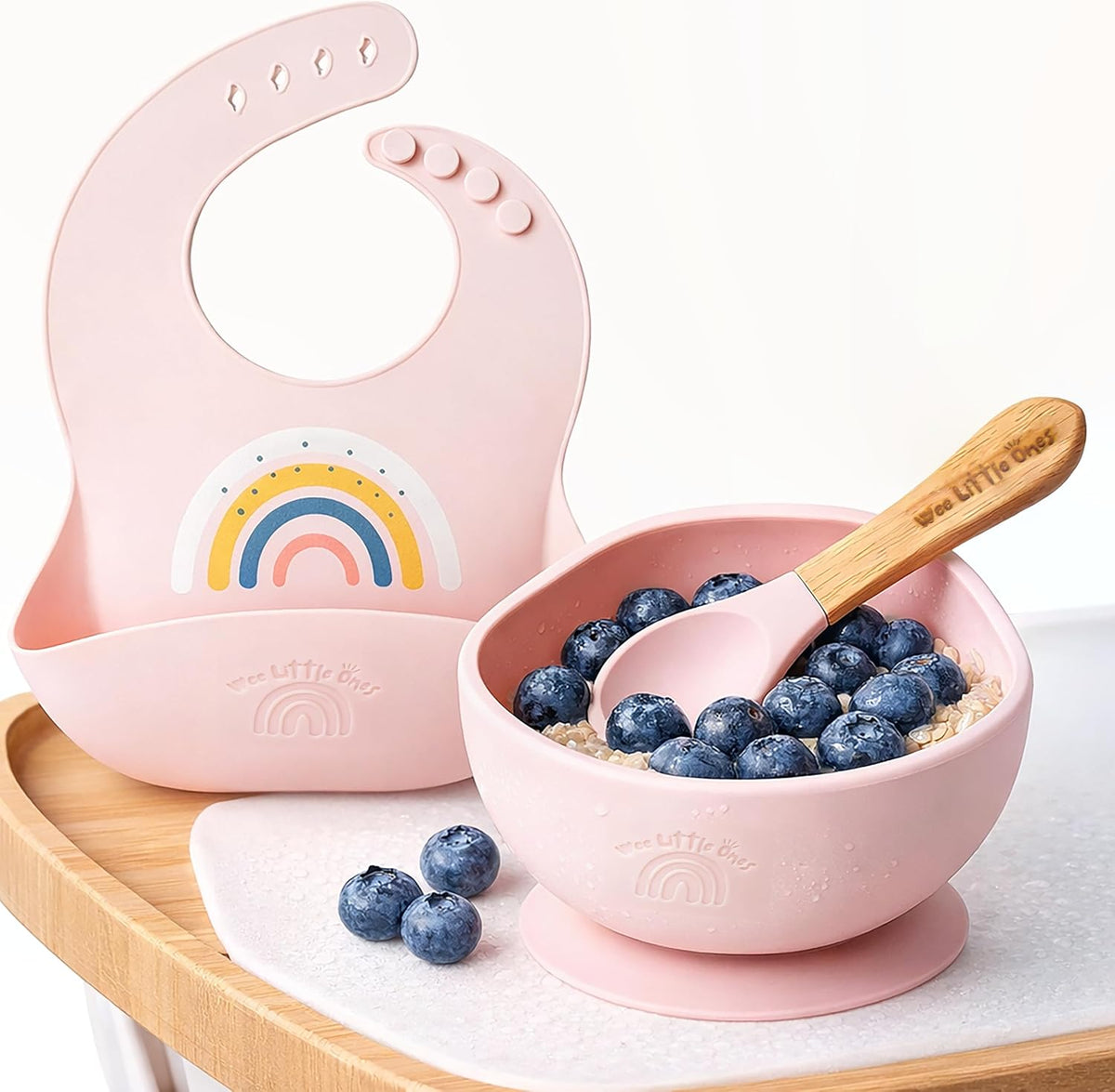 Baby Silicone Bib and Suction Bowl Set – Baby Led Weaning Feeding Set with Adjustable Bib, Food Catcher Pocket, Strong Suction Bowl & Spoon, BPA Free Dishwasher Safe, 6–36 Months
