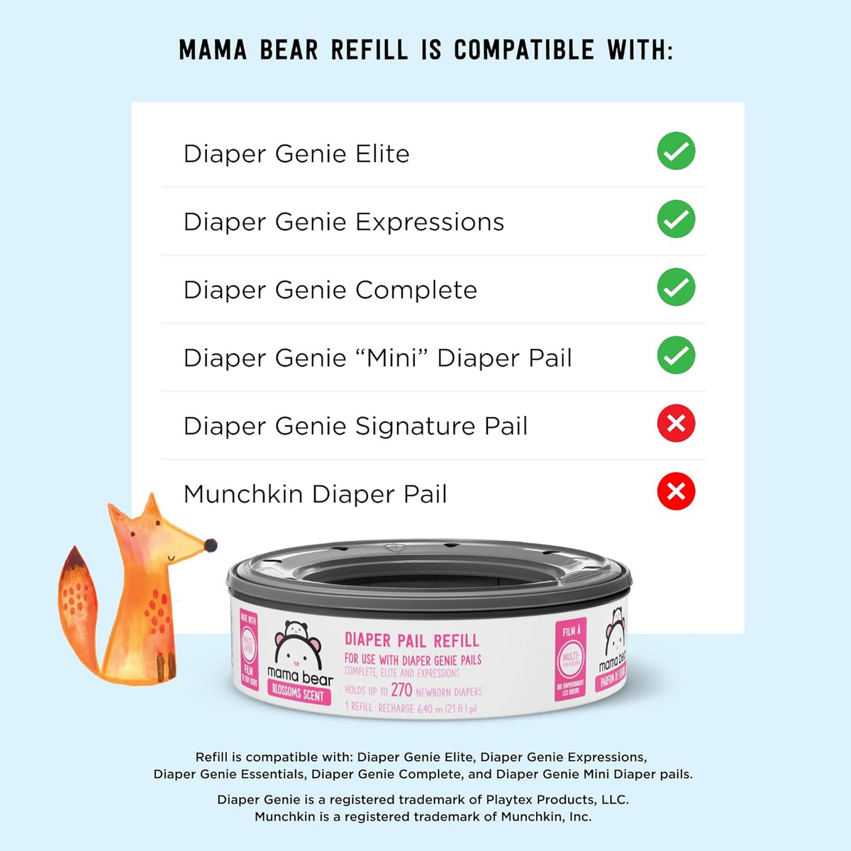 Amazon Brand- Blossoms Scented Diaper Pail Refills for Diaper Genie Pails, Odor Control, 2160 Count (8 Packs of 270 Count), Compatible with Diaper Genie Complete, Elite & Expressions Pails
