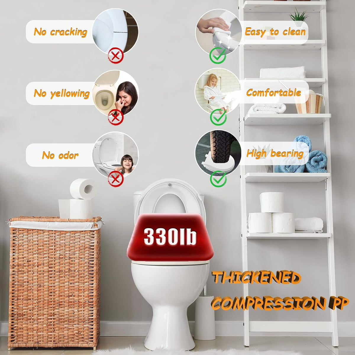 Toilet Seat with Toddler Seat, Potty Training Toilet Seat Round 2 in 1 Soft Close Quiet No Slapping, Magnetic Absorption, Easy to Install and Clean,White