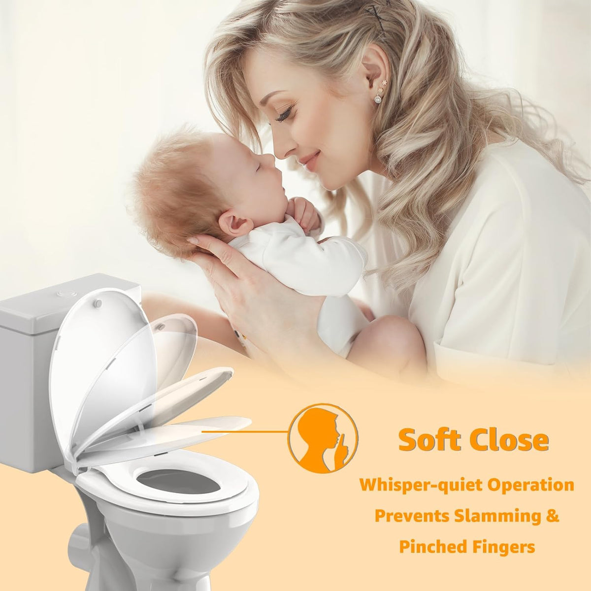 Toilet Seat with Toddler Seat, Potty Training Toilet Seat Round 2 in 1 Soft Close Quiet No Slapping, Magnetic Absorption, Easy to Install and Clean,White