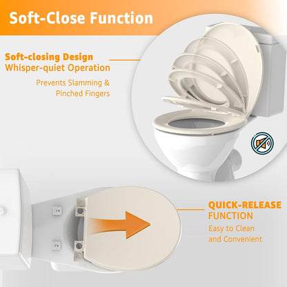 Toilet Seat with Toddler Seat, Potty Training Toilet Seat Round 2 in 1 Soft Close Quiet No Slapping, Magnetic Absorption, Easy to Install and Clean,White