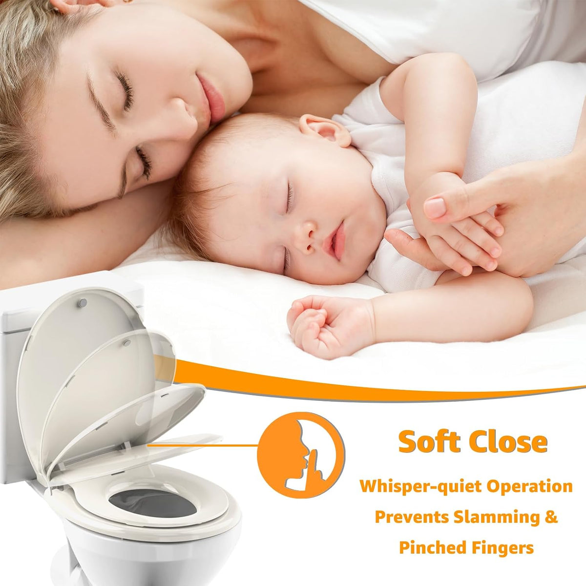 Toilet Seat with Toddler Seat, Potty Training Toilet Seat Round 2 in 1 Soft Close Quiet No Slapping, Magnetic Absorption, Easy to Install and Clean,White