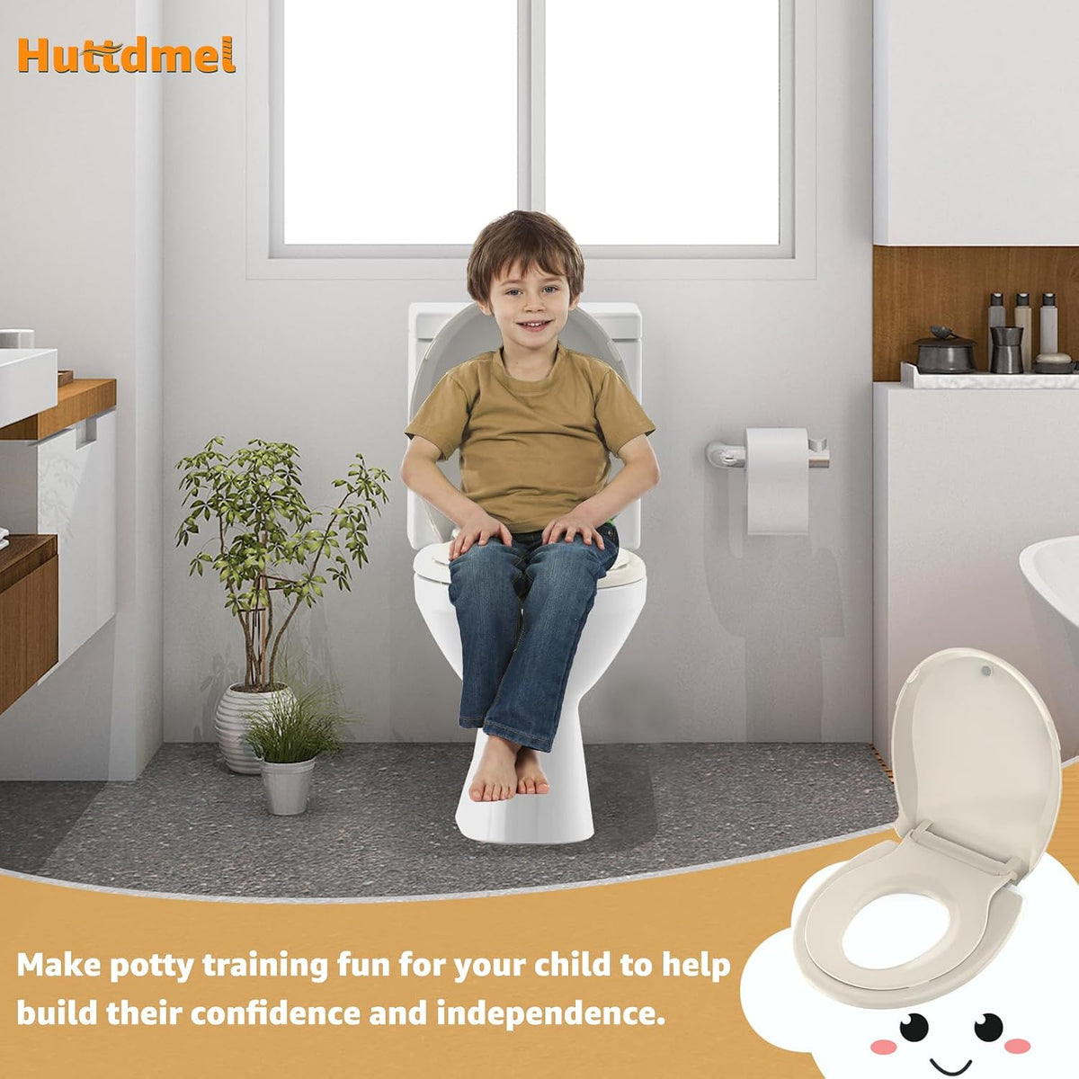 Toilet Seat with Toddler Seat, Potty Training Toilet Seat Round 2 in 1 Soft Close Quiet No Slapping, Magnetic Absorption, Easy to Install and Clean,White