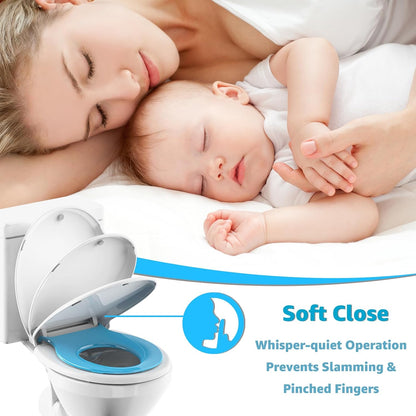Toilet Seat with Toddler Seat, Potty Training Toilet Seat Round 2 in 1 Soft Close Quiet No Slapping, Magnetic Absorption, Easy to Install and Clean,White