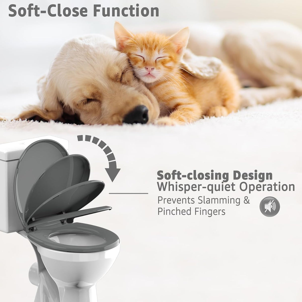 Toilet Seat with Toddler Seat, Potty Training Toilet Seat Round 2 in 1 Soft Close Quiet No Slapping, Magnetic Absorption, Easy to Install and Clean,White
