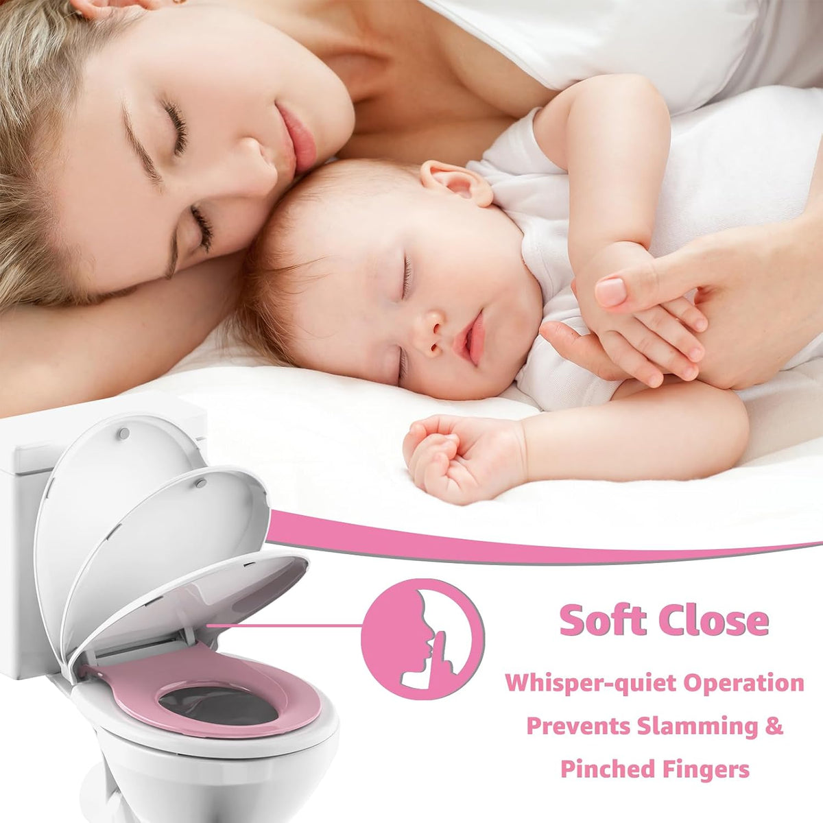 Toilet Seat with Toddler Seat, Potty Training Toilet Seat Round 2 in 1 Soft Close Quiet No Slapping, Magnetic Absorption, Easy to Install and Clean,White