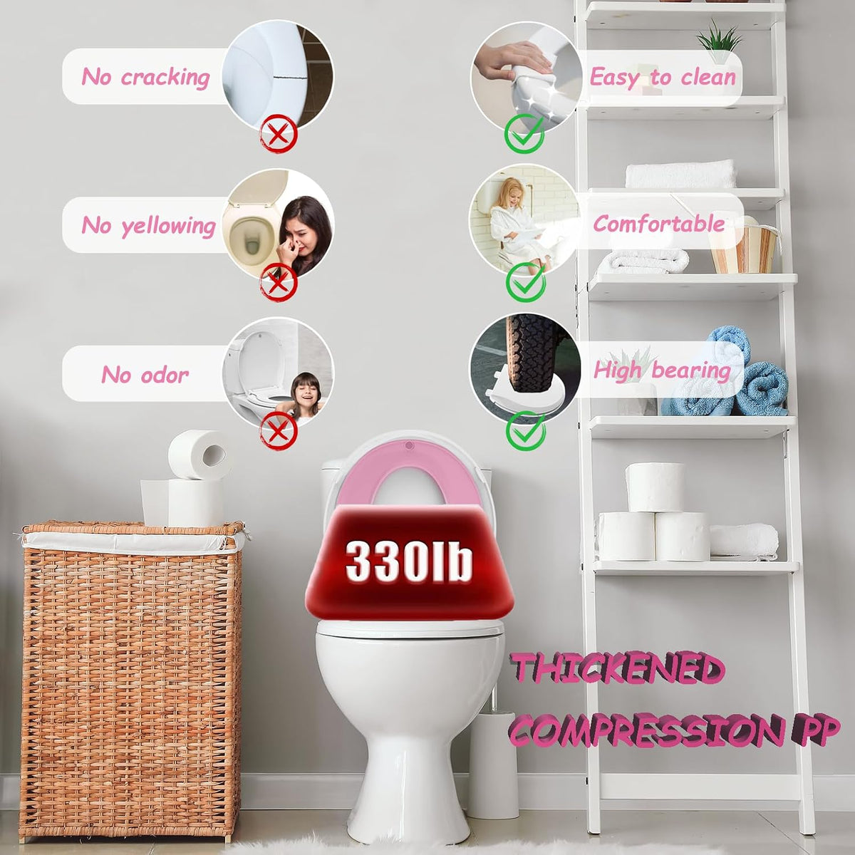Toilet Seat with Toddler Seat, Potty Training Toilet Seat Round 2 in 1 Soft Close Quiet No Slapping, Magnetic Absorption, Easy to Install and Clean,White