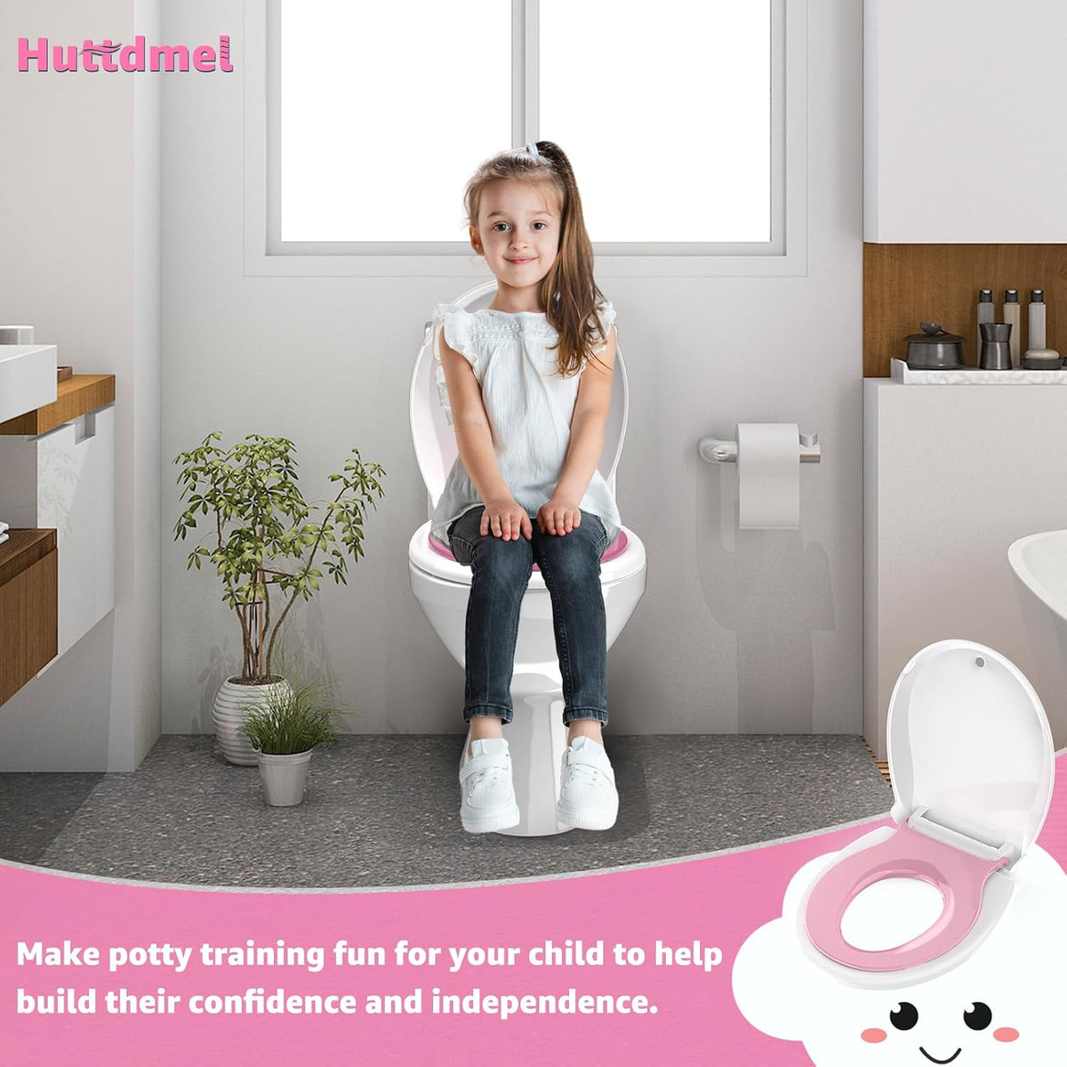 Toilet Seat with Toddler Seat, Potty Training Toilet Seat Round 2 in 1 Soft Close Quiet No Slapping, Magnetic Absorption, Easy to Install and Clean,White
