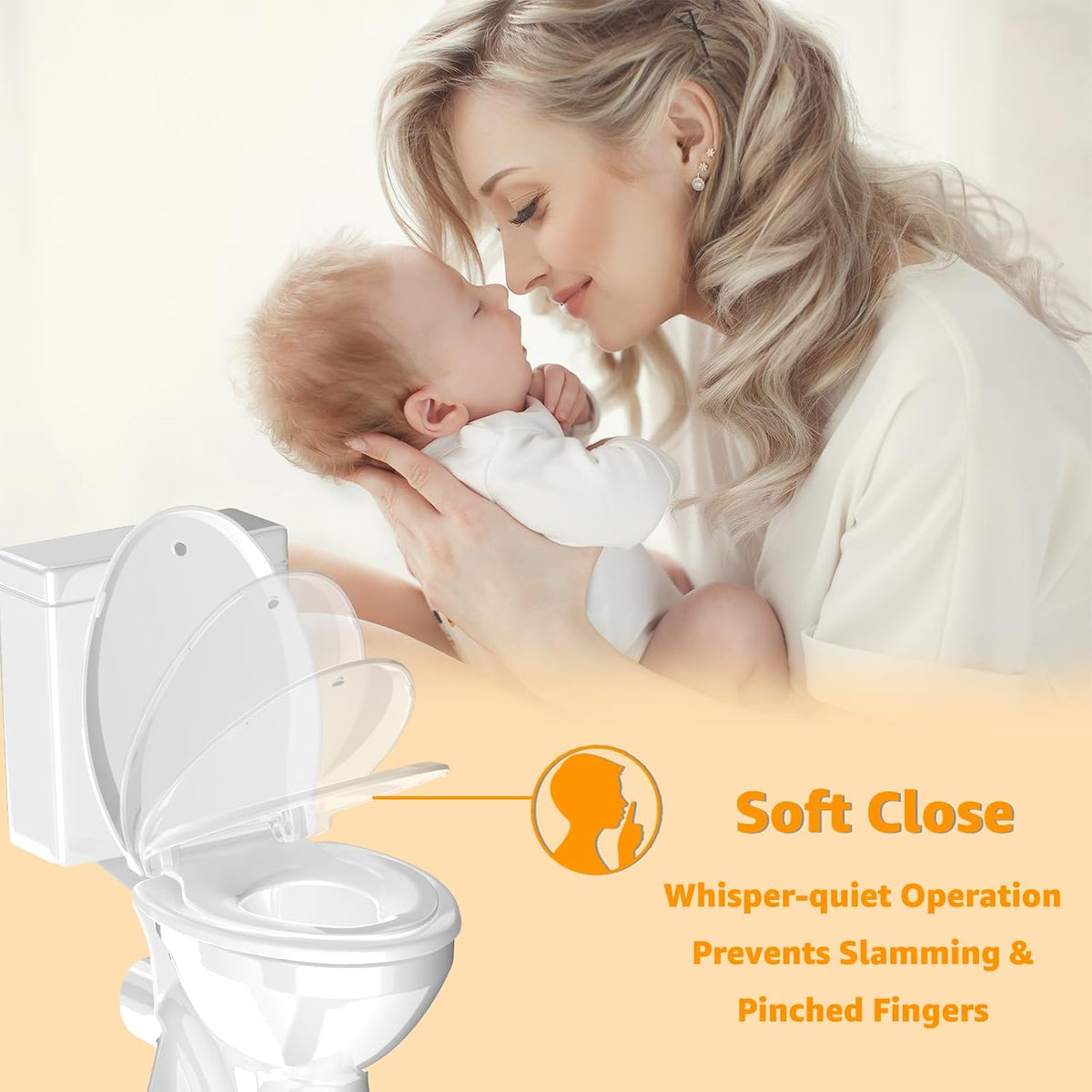 Toilet Seat with Toddler Seat, Potty Training Toilet Seat Round 2 in 1 Soft Close Quiet No Slapping, Magnetic Absorption, Easy to Install and Clean,White