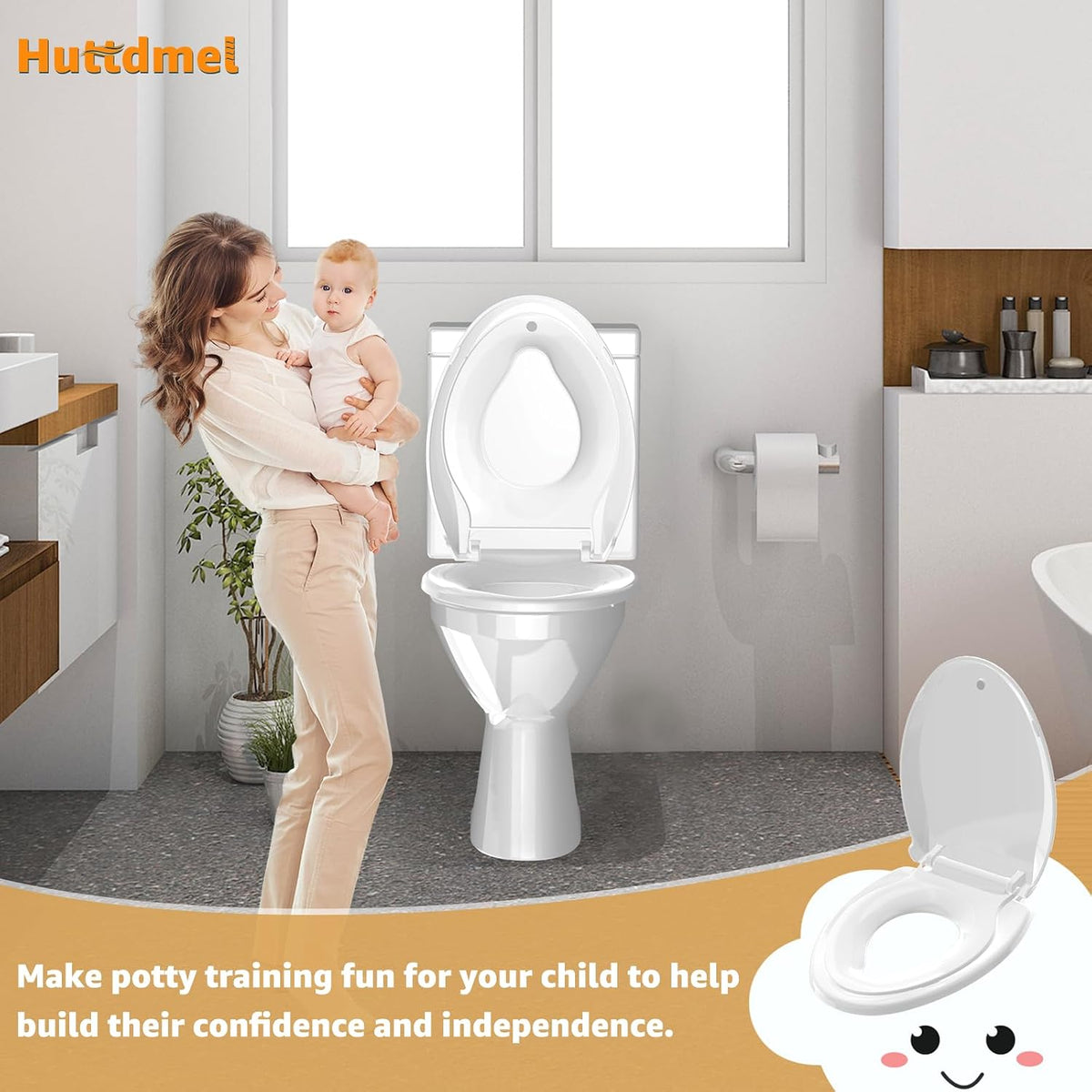 Toilet Seat with Toddler Seat, Potty Training Toilet Seat Round 2 in 1 Soft Close Quiet No Slapping, Magnetic Absorption, Easy to Install and Clean,White