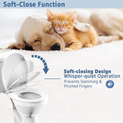 Toilet Seat with Toddler Seat, Potty Training Toilet Seat Round 2 in 1 Soft Close Quiet No Slapping, Magnetic Absorption, Easy to Install and Clean,White