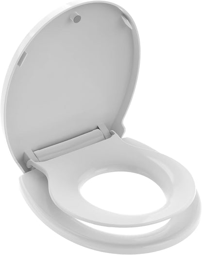 Toilet Seat with Toddler Seat, Potty Training Toilet Seat Round 2 in 1 Soft Close Quiet No Slapping, Magnetic Absorption, Easy to Install and Clean,White