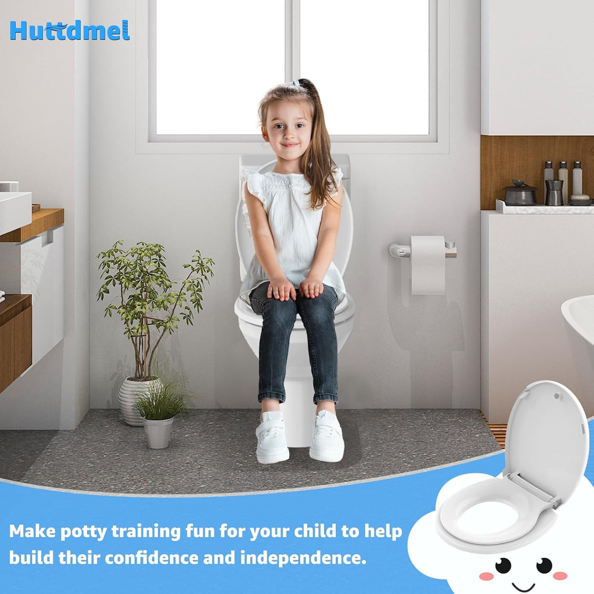 Toilet Seat with Toddler Seat, Potty Training Toilet Seat Round 2 in 1 Soft Close Quiet No Slapping, Magnetic Absorption, Easy to Install and Clean,White